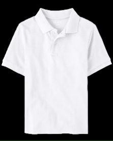 A close-up of a white polo shirtDescription automatically generated